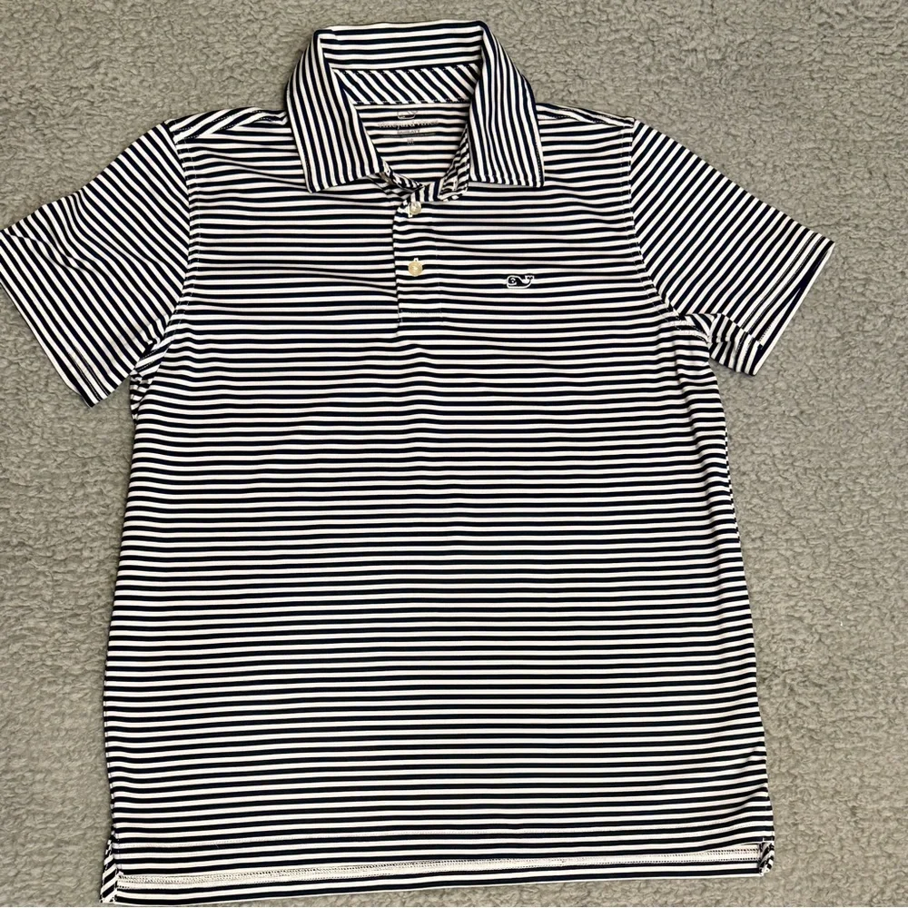 Vineyard Vines Black and White Striped Kids Sankaty Performance Polo